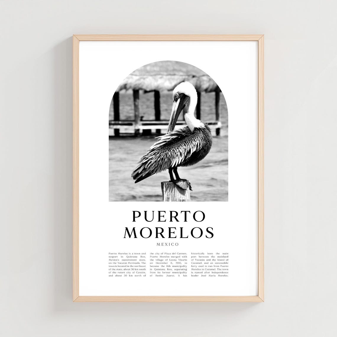 Puerto Morelos Mexico Pelican Black And White Arch Photo Poster