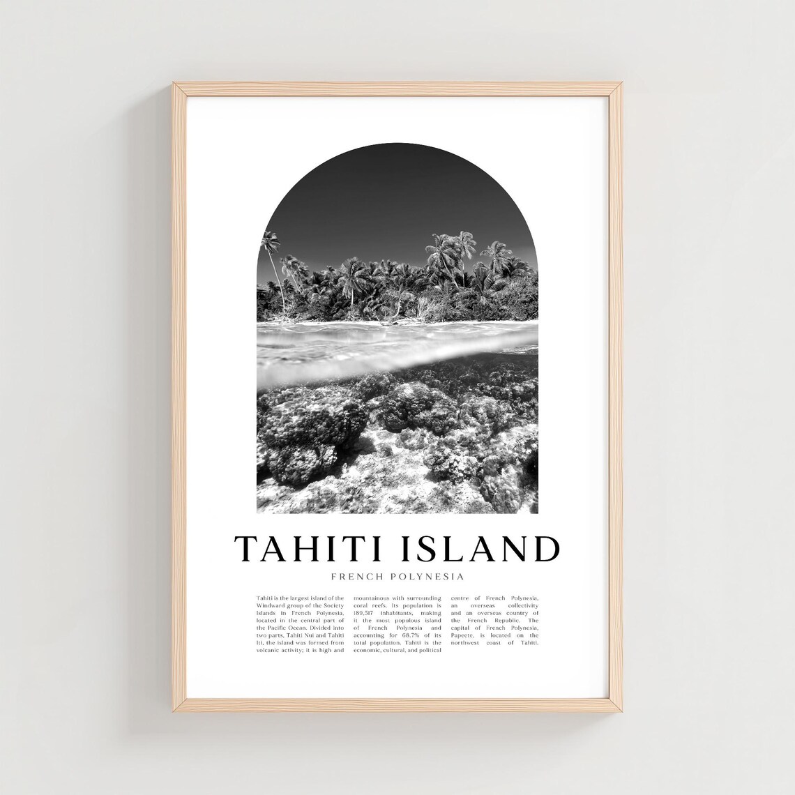 Tahiti Island French Polynesia Black and White Beach Photo Poster