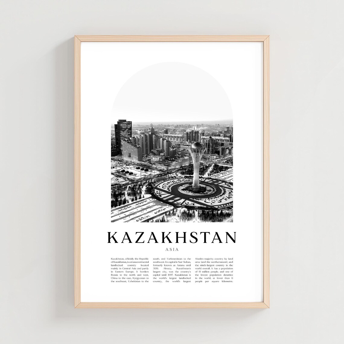 Kazakhstan Bayterek Tower Astana Black and White Arch Photo Poster