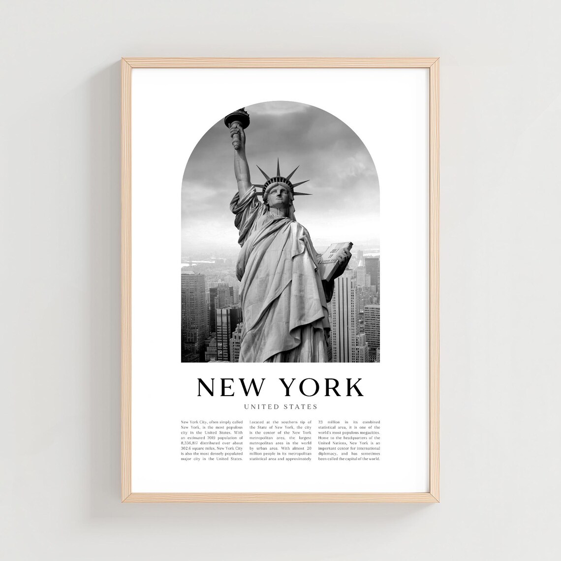 New York United States Statue of Liberty Black White Travel Poster