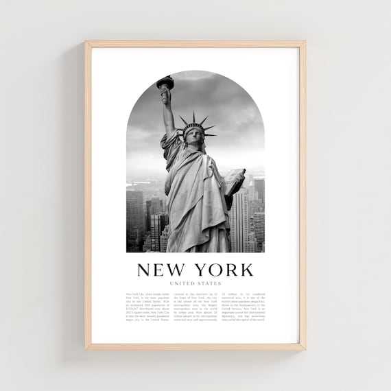 New York United States Statue of Liberty Black White Travel Poster