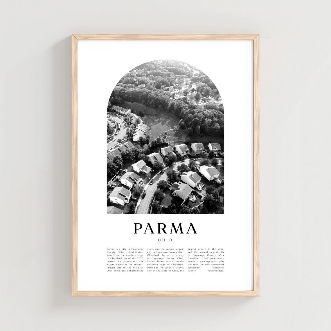Parma Ohio Suburban Neighborhood Aerial Black White Travel Poster