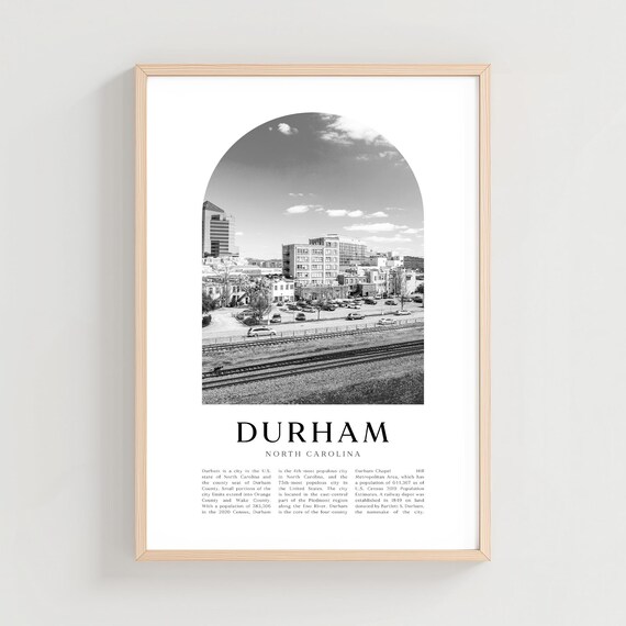 Durham North Carolina City Black and White Photo Arch Poster