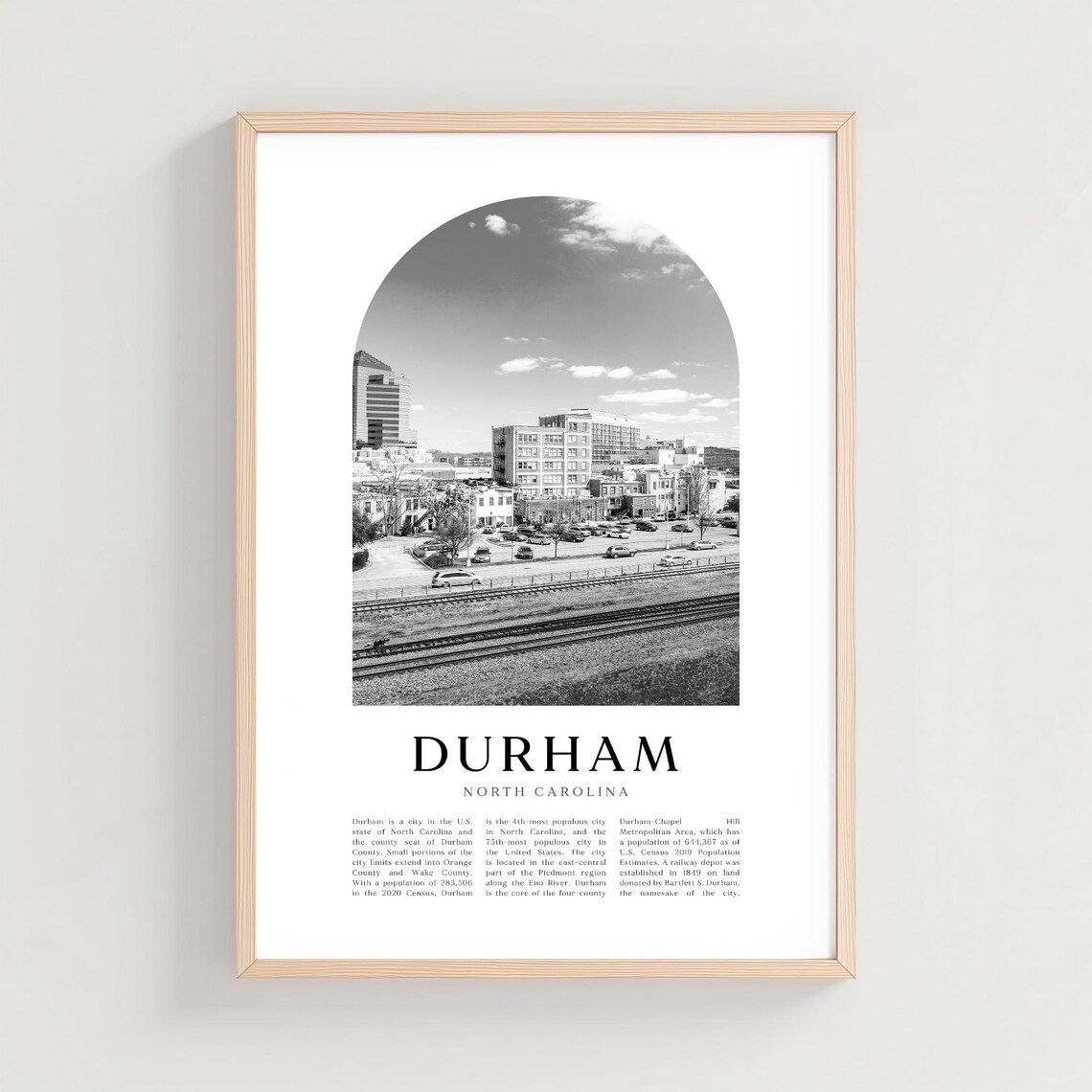 Durham North Carolina City Black and White Photo Arch Poster