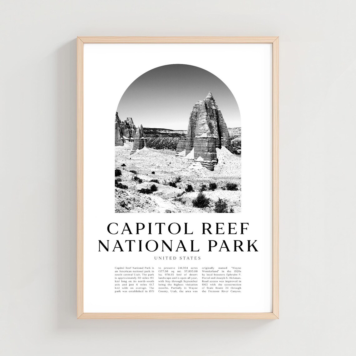 Capitol Reef National Park Desert Towers Sandstone Black White Travel Poster