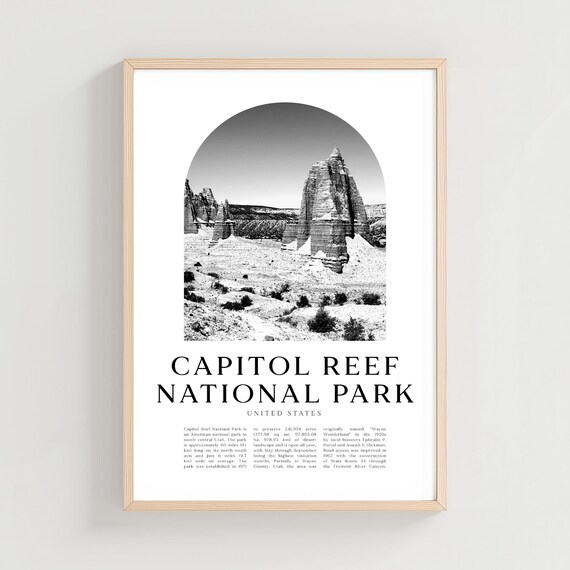 Capitol Reef National Park Desert Towers Sandstone Black White Travel Poster