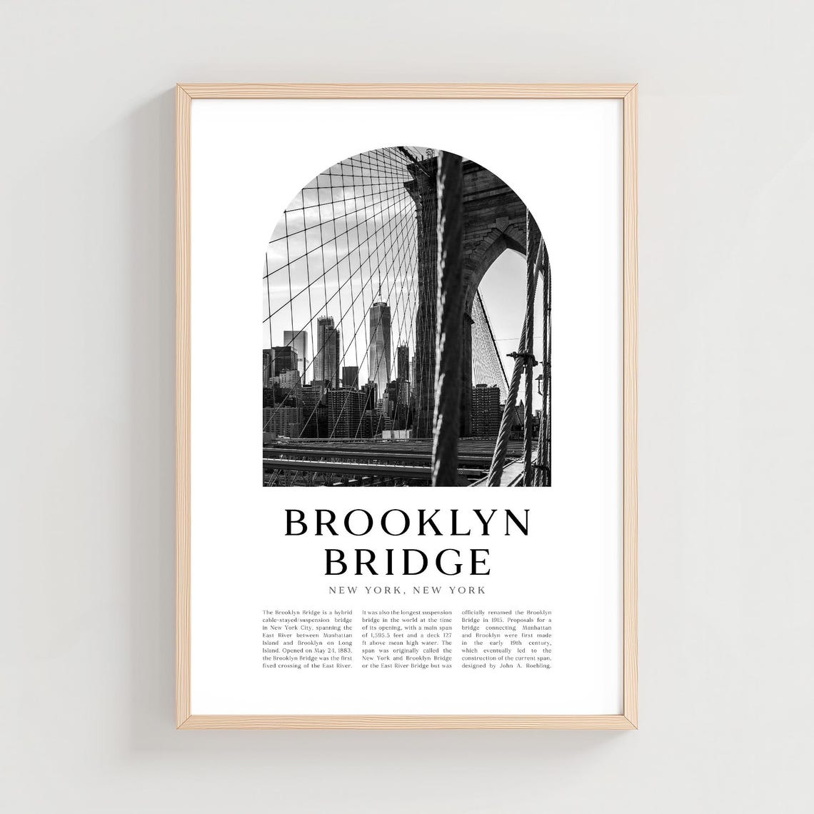 Brooklyn Bridge New York Black White Cables Skyline Photo Poster