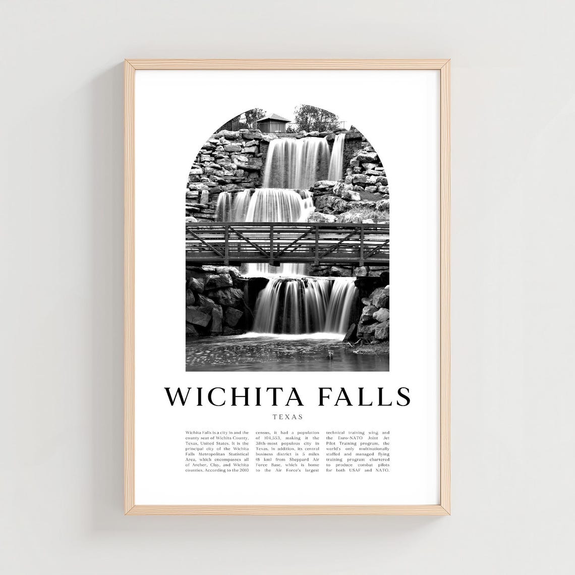 Wichita Falls Texas Cascading Waterfalls Arch Black and White Poster