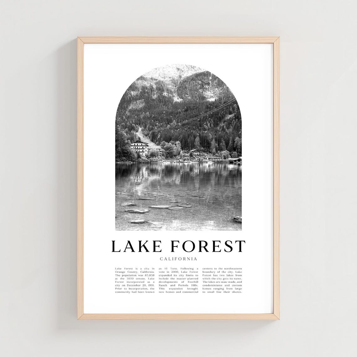 Lake Forest California Black White Arched Lake Mountain Photo Poster