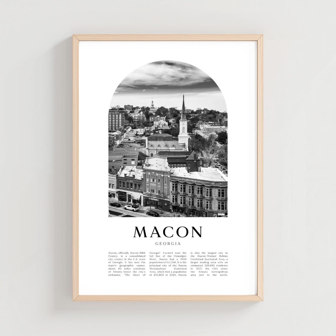 Macon Georgia Black and White Downtown Skyline Arch Photo Poster
