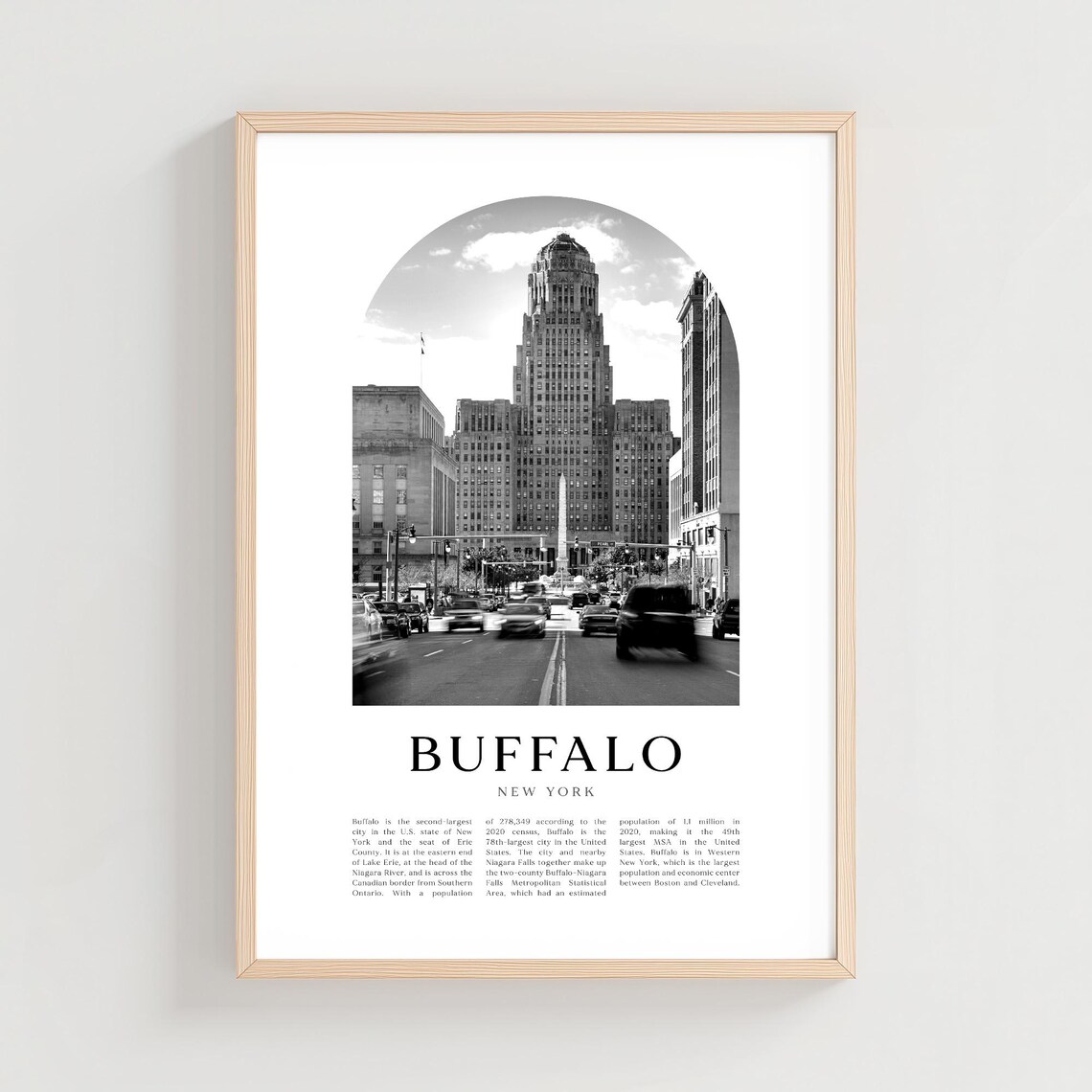 Buffalo New York City Hall Street Black and White City Print
