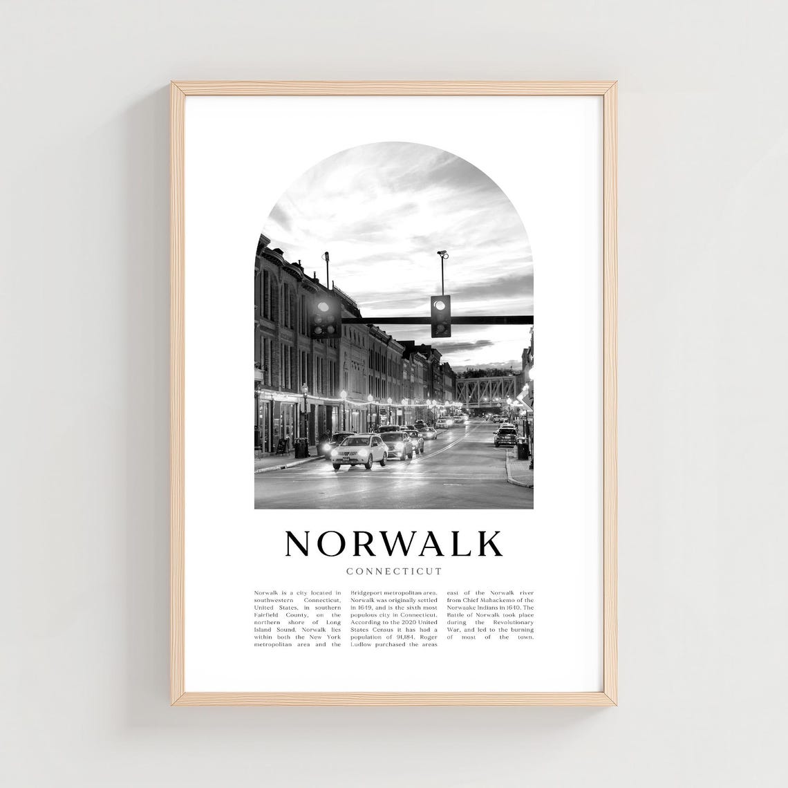 Norwalk Connecticut Downtown Street Dusk Black White Photo Poster