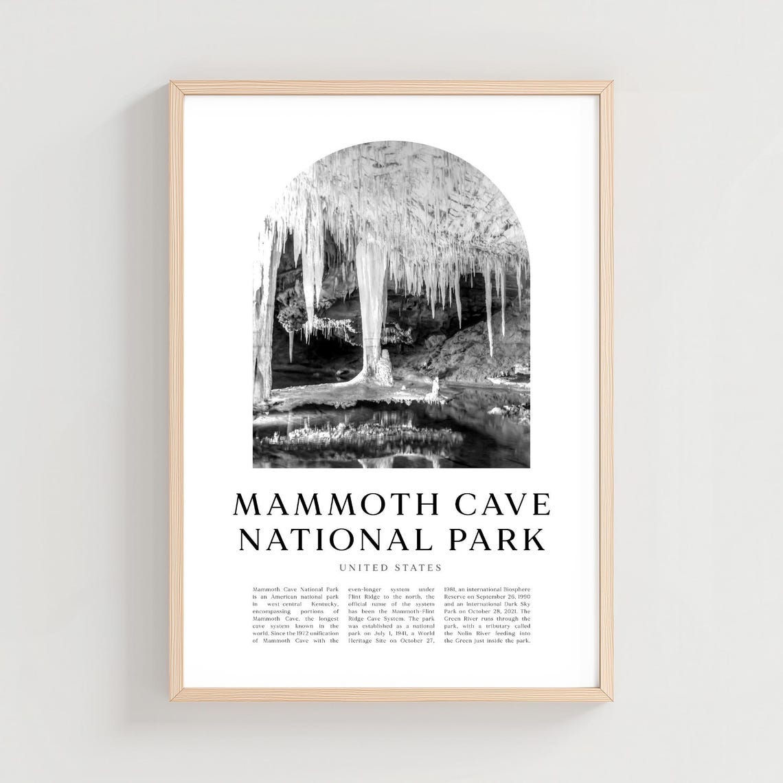 Mammoth Cave National Park Stalactites Cavern Black White Poster