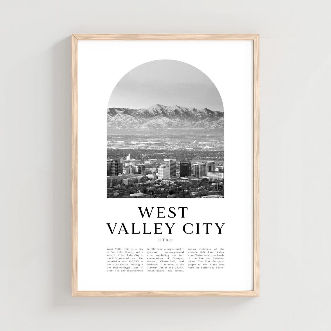 West Valley City Utah Mountain View Black and White Photo Poster