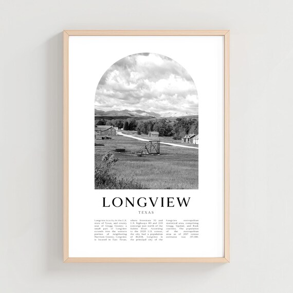 Longview Texas Rural Farm Landscape Black White Travel Poster