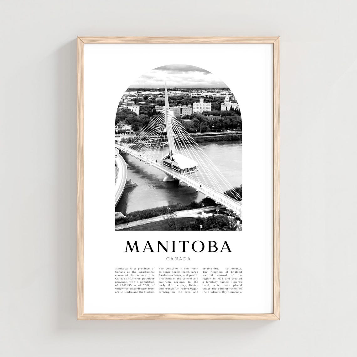 Manitoba Canada Cable Stayed Bridge Black White Arch Photo Poster
