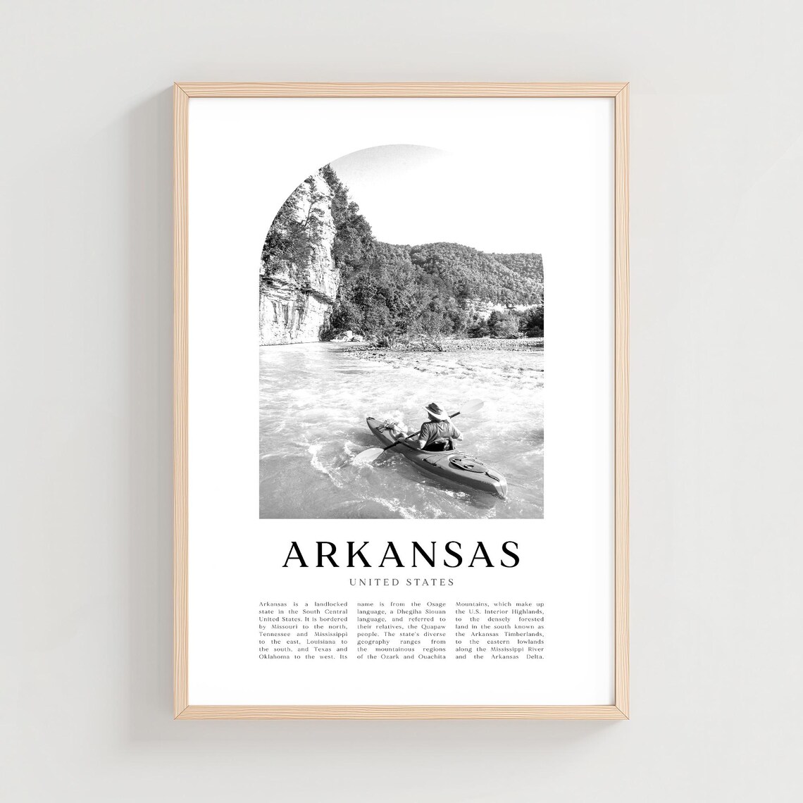 Arkansas River Kayaker Black White Photo Adventure Travel Poster