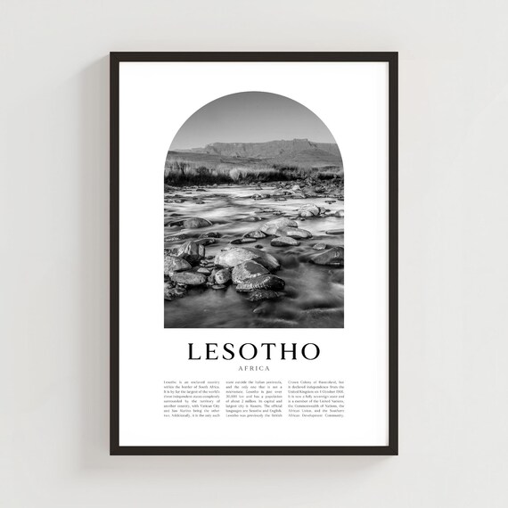 Lesotho Africa Black and White Mountain River Photography Wall Art