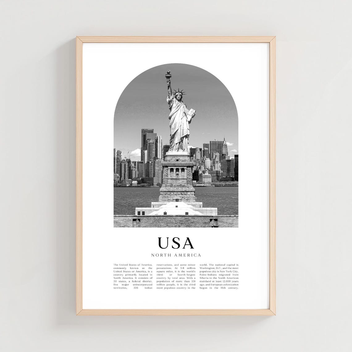 Statue of Liberty New York Harbor Black and White USA Travel Poster
