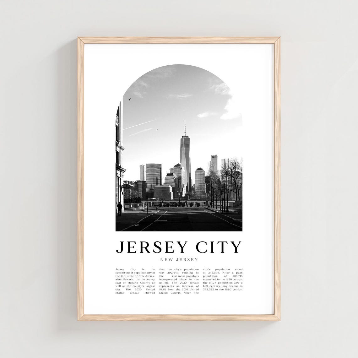 Jersey City New Jersey Downtown Skyline Black and White City Print