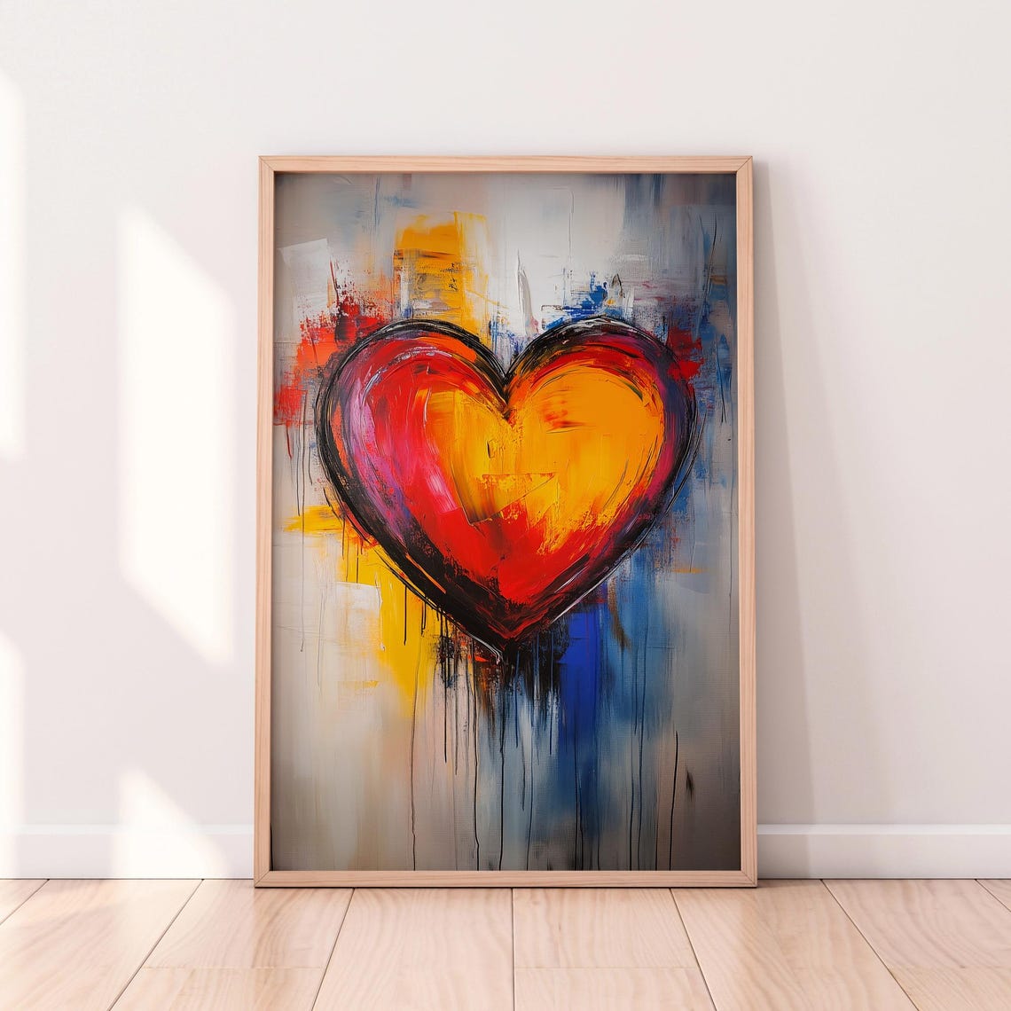 Vibrant Abstract Heart Painting Colorful Modern Love Wall Art