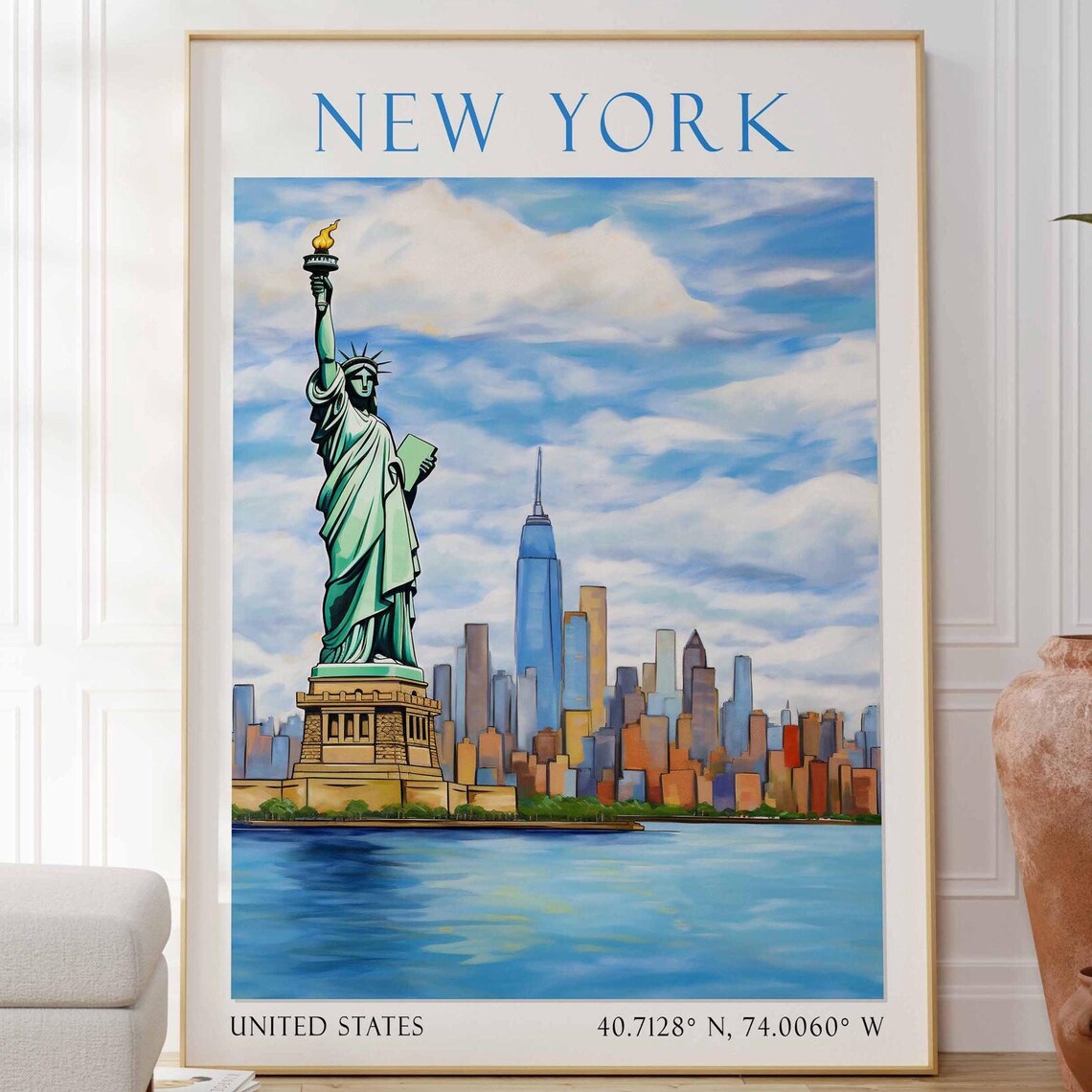New York City Statue of Liberty Manhattan Skyline Harbor View Poster