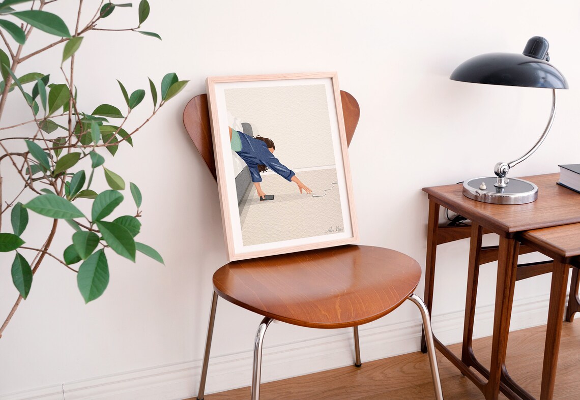 Woman Reaching for Her Phone From Bed in a Funny Sleepy Poster - Image 2