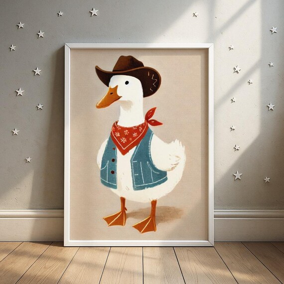 Cowboy Duck Print Western Nursery Art Kids Room Decor Wall