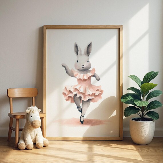 Ballet Bunny Print Dancing Rabbit Nursery Art Kids Room Decor Wall