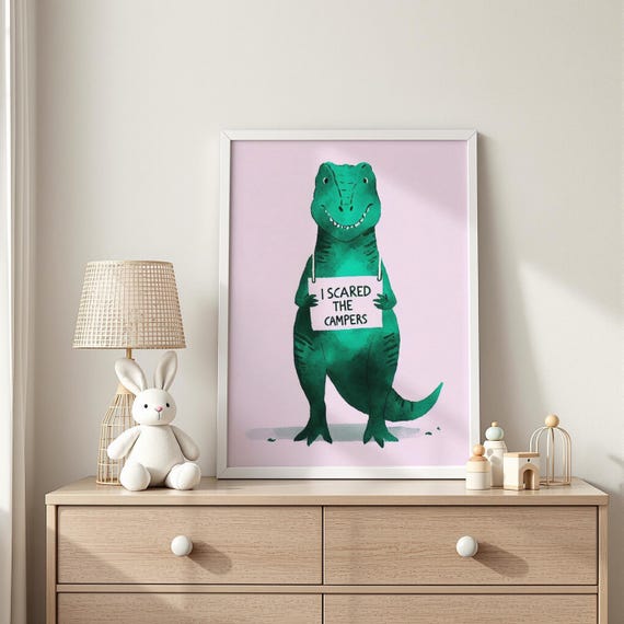 I Scared The Campers Trex Mugshot Print Funny Dino Poster