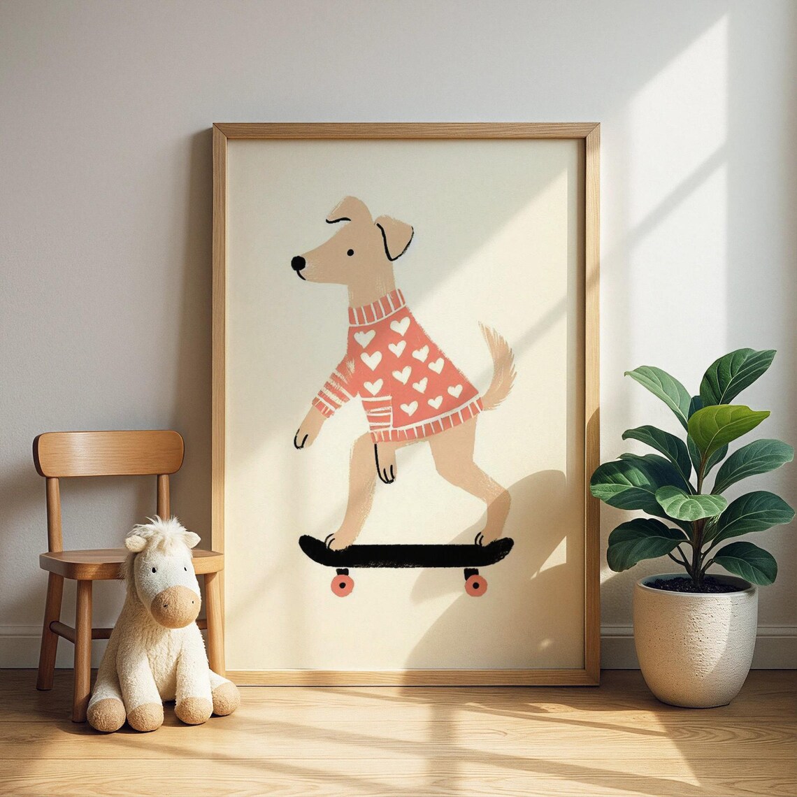 Skateboarding Dog Print Cool Puppy Nursery Art Kids Room Decor Wall