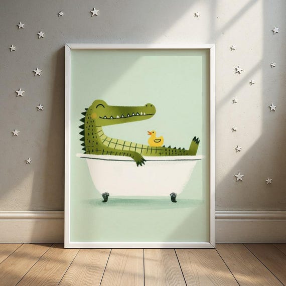 Alligator Bathtub Rubber Duck Animal Nursery Art Print