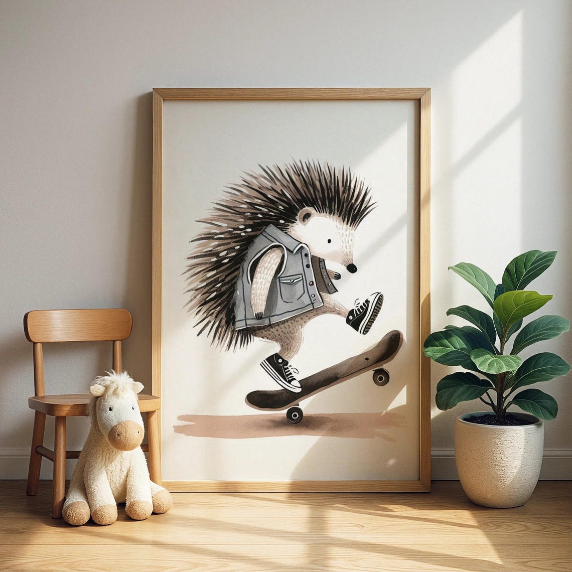 Hedgehog Heelflip Skate Art Print Cool Skateboarding Illustration Toddler Room Decor