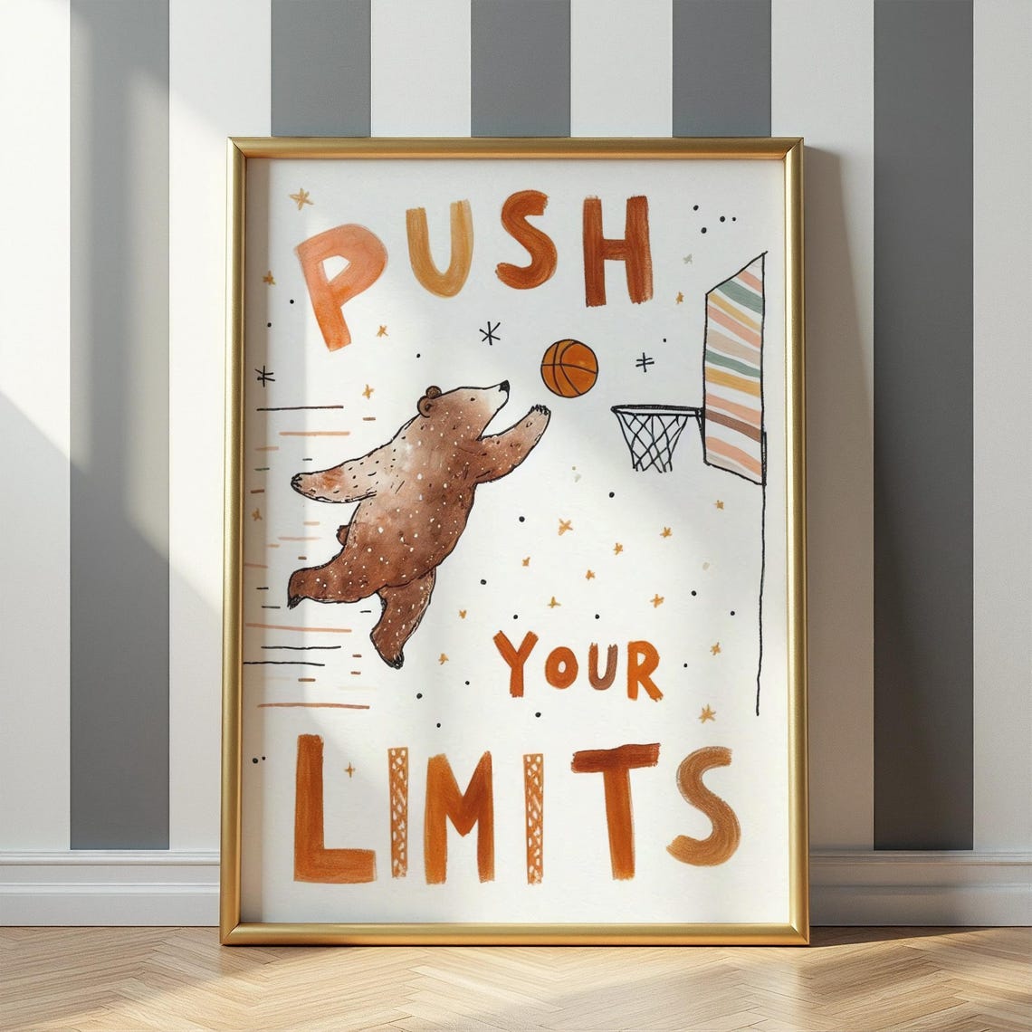 Push Your Limits Bear Basketball Dunking Motivational Poster