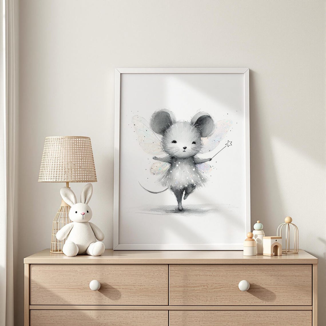 Fairy Mouse Nursery Print Whimsical With Wings Illustration Baby Room Decor