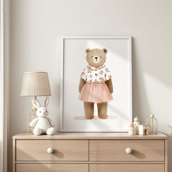 Sweet Bear Print Cute Nursery Art Kids Room Decor Wall