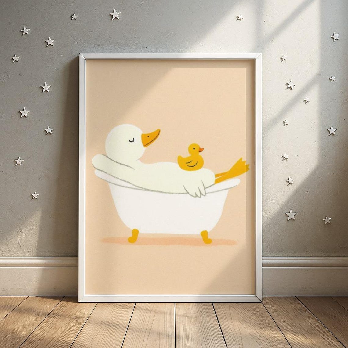 Bath Time Duck Mama and Duckling in a Bathtub Nursery Art Print
