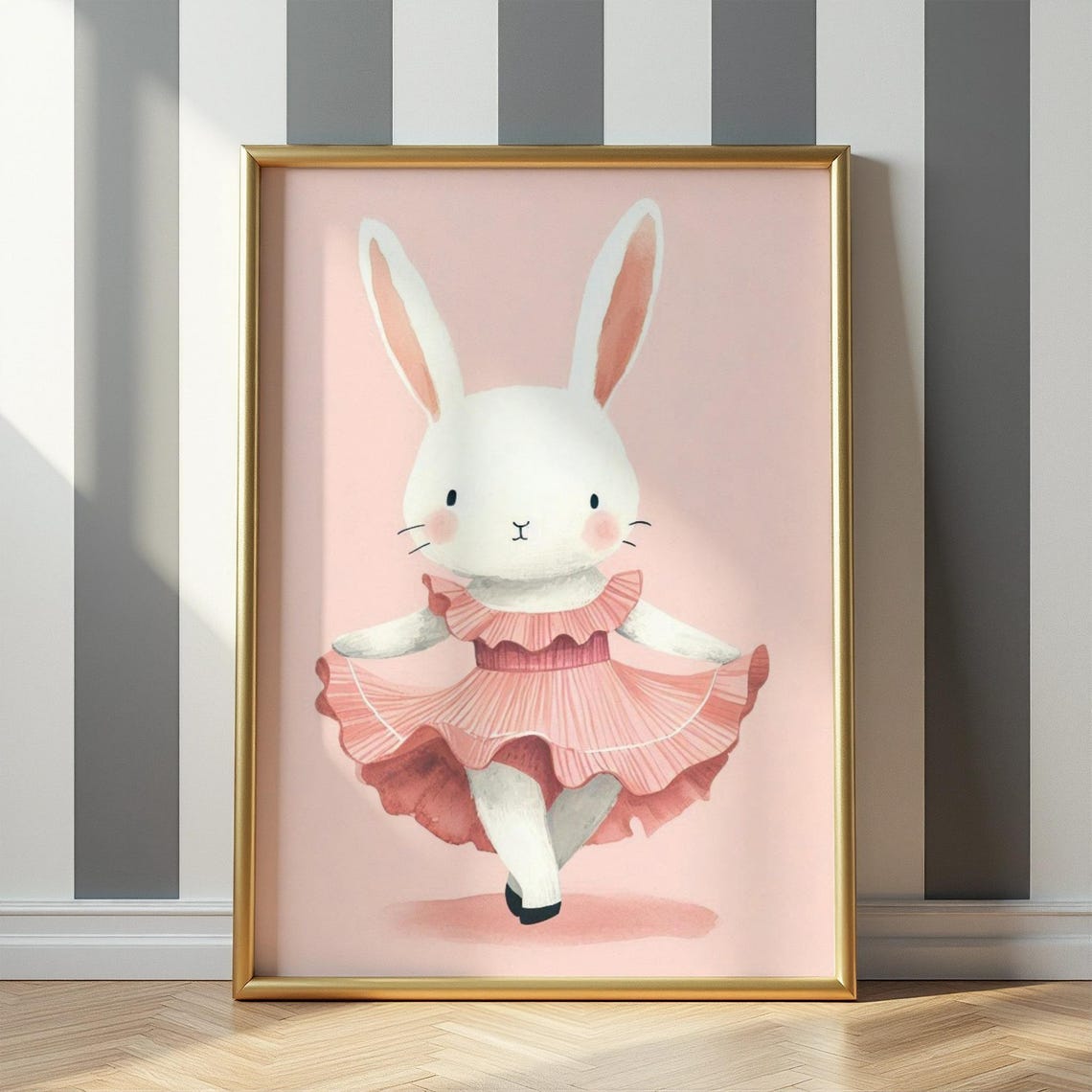 Salsadancing Rabbit Print Ballet Bunny In Ruffled Dress Illustration Baby Room Decor