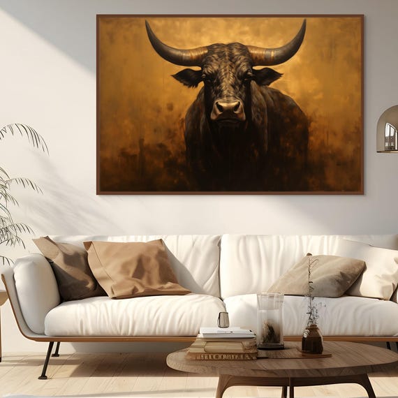 Majestic Bull Wall Art Rustic Western Longhorn Print Powerful Animal Decor Cowboy Farmhouse Decor Bold Cattle Artwork For Ranch Home