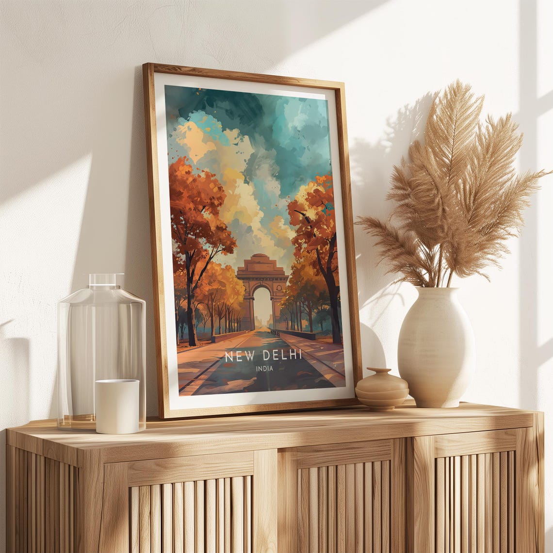 New Delhi India Gate Painterly Daytime Tree-Lined Avenue Poster - Image 2