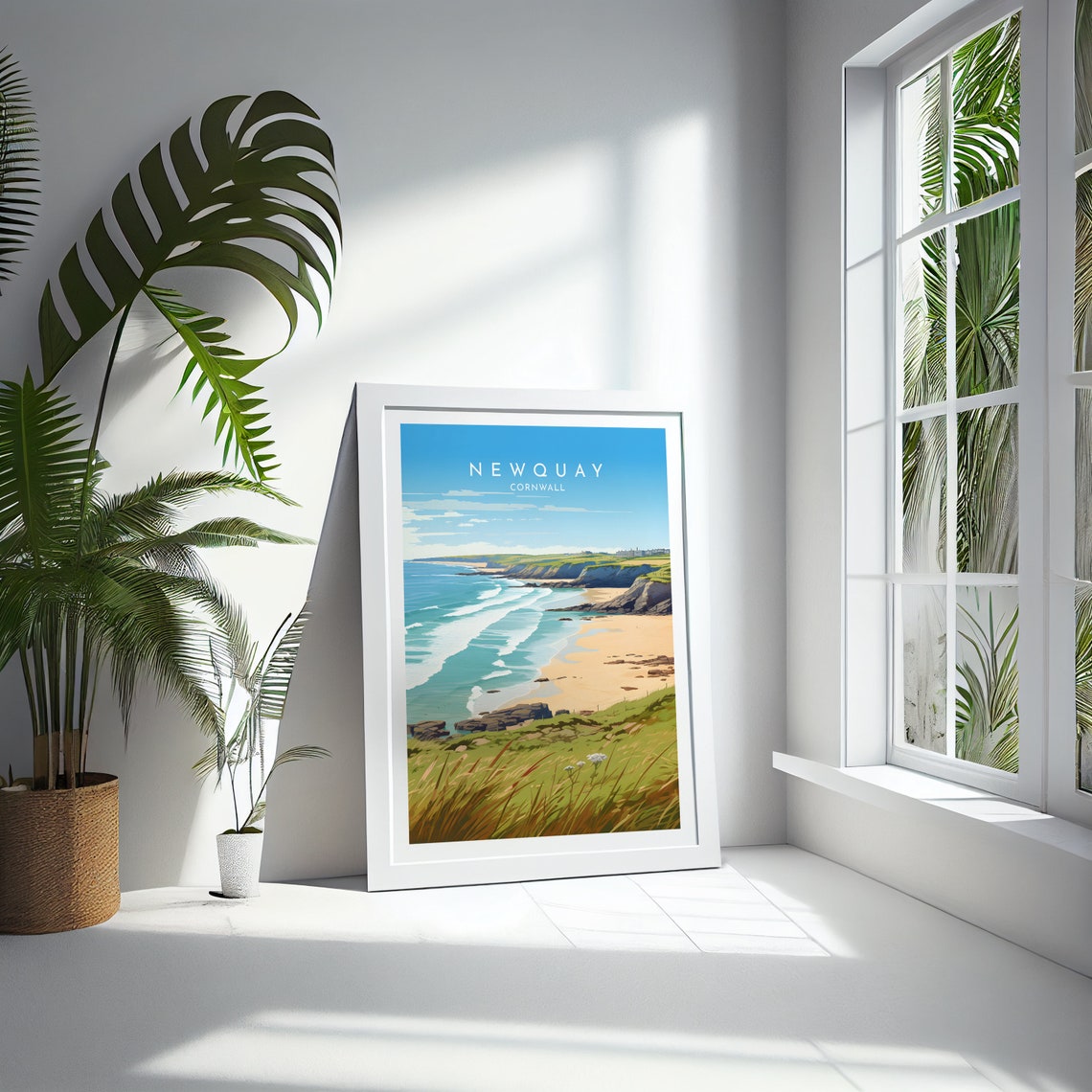 Newquay Cornwall Turquoise Waves Cliffs Beach Surf Coast Poster - Image 4