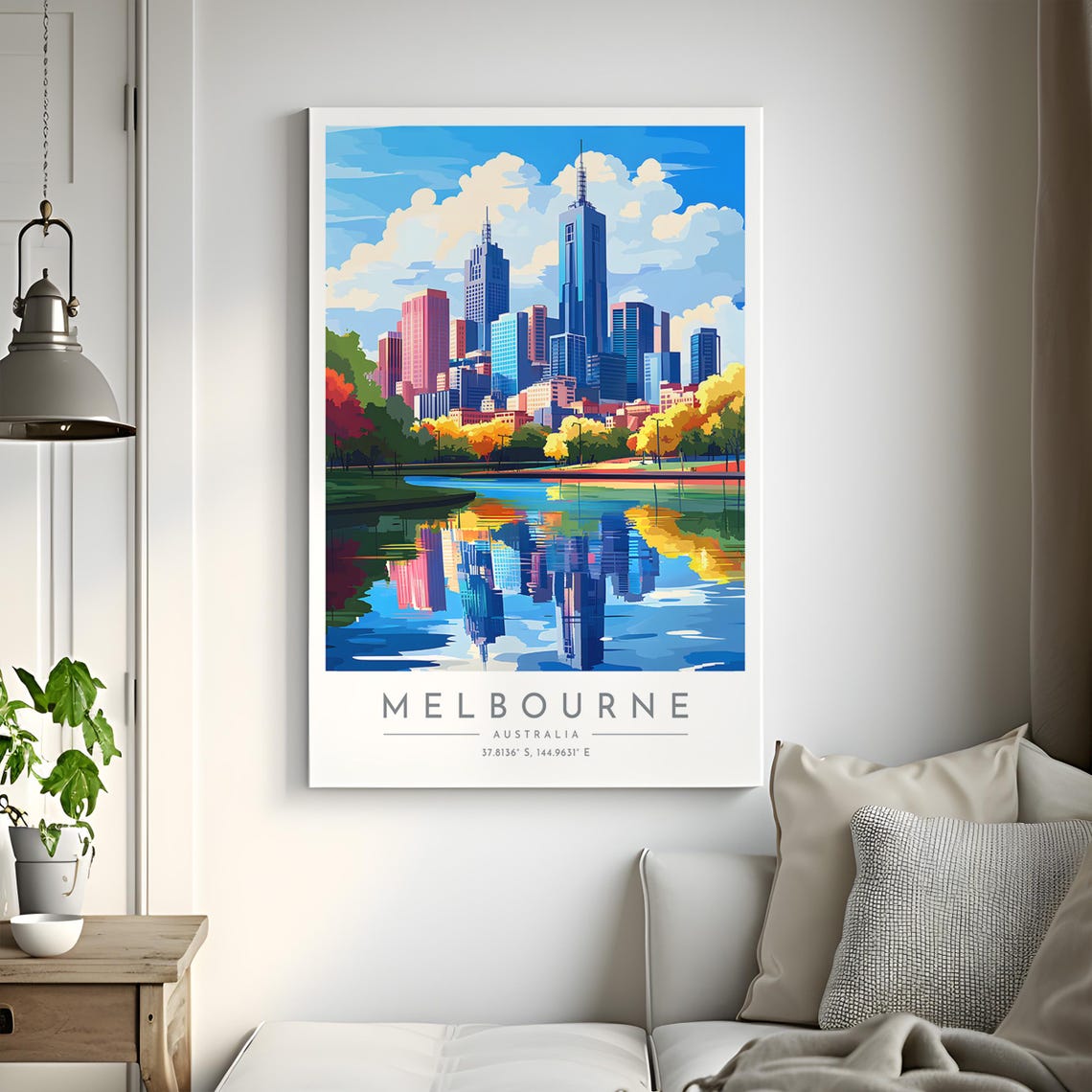 Melbourne Australia Skyline River Reflection Autumn Travel Poster - Image 2