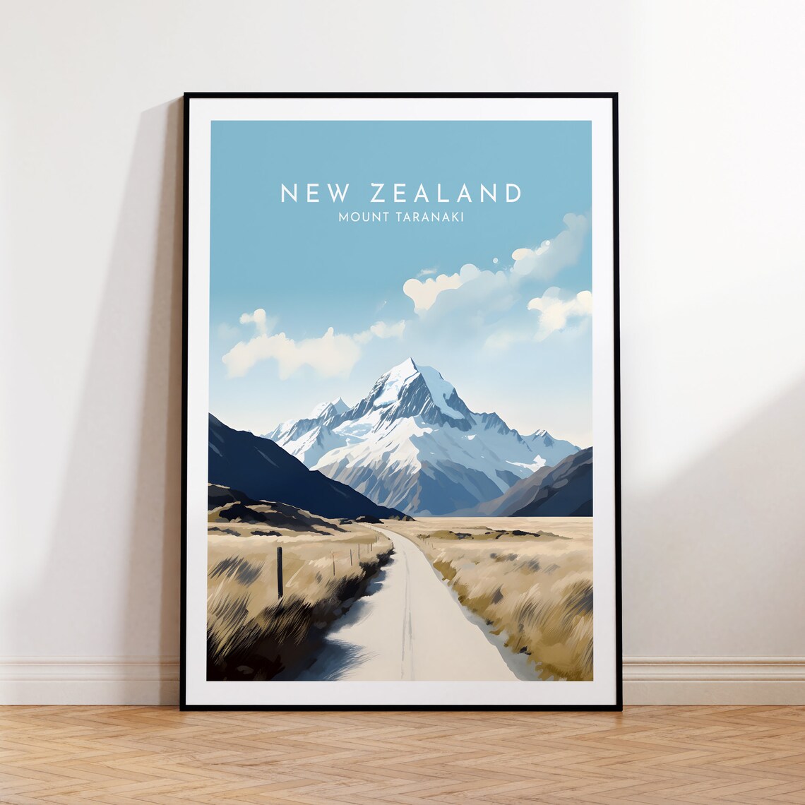 New Zealand Mount Taranaki Snow Capped Peak Grassland Poster