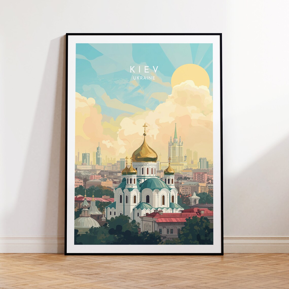 Kiev Ukraine Golden Dome Cathedral Warm Sun Cityscape Poster