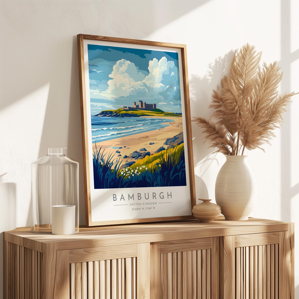 Bamburgh Castle Beach Northumberland Coast Sand Dunes View Poster - Image 3