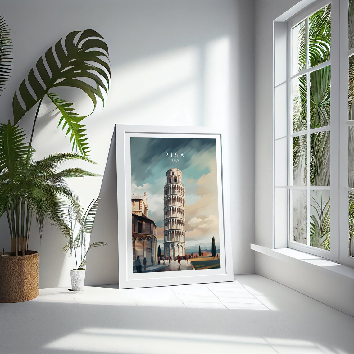 Pisa Italy Leaning Tower Landmark Travel Poster with Dramatic Sky - Image 4