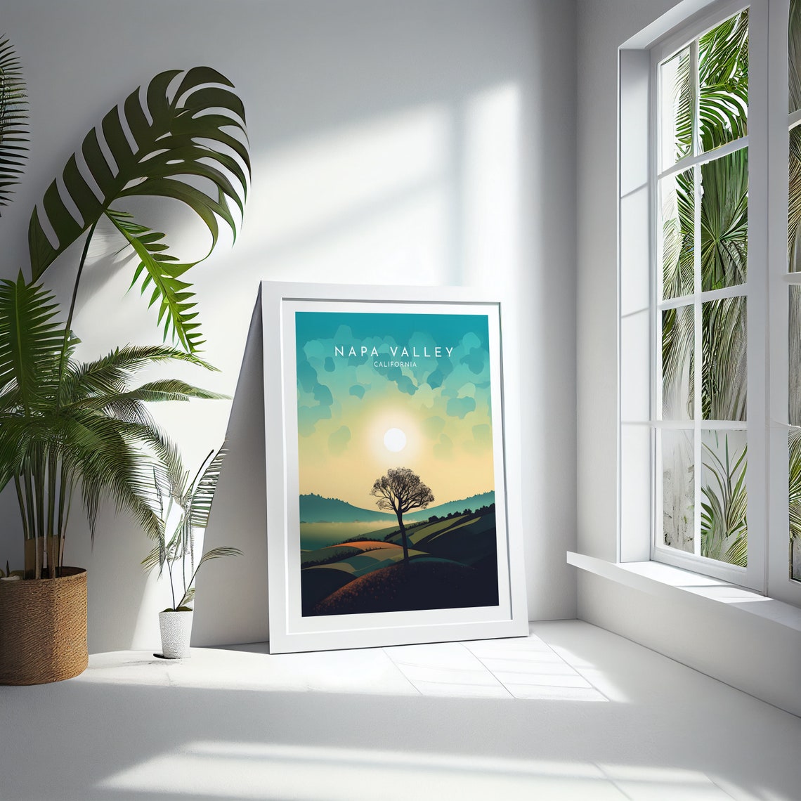 Napa Valley California Sunset Over Lone Tree Rolling Hills Poster - Image 4