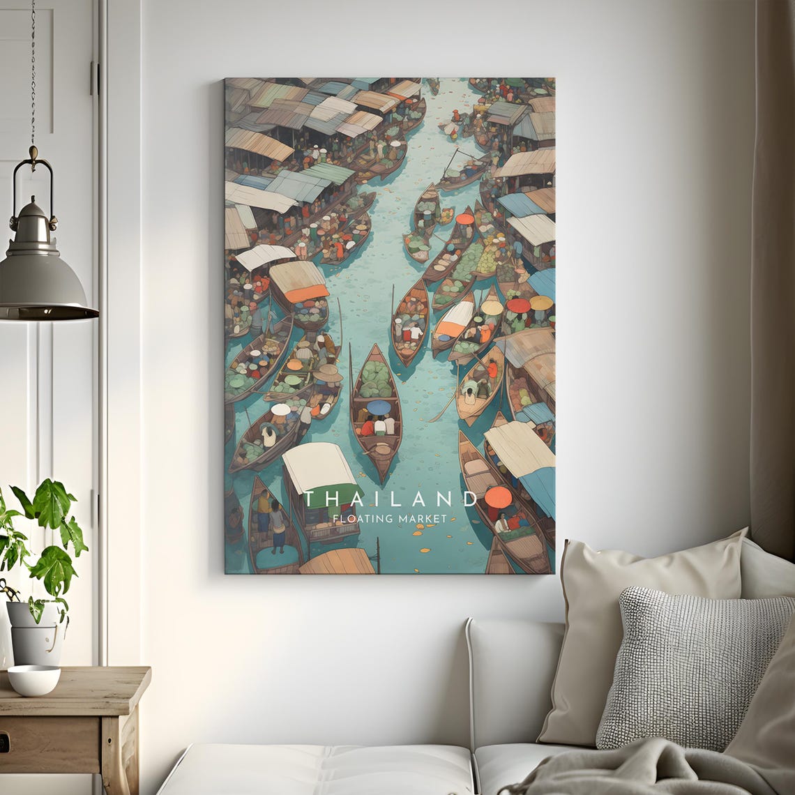 Thailand Floating Market Aerial View Longtail Boats Scene Poster - Image 3