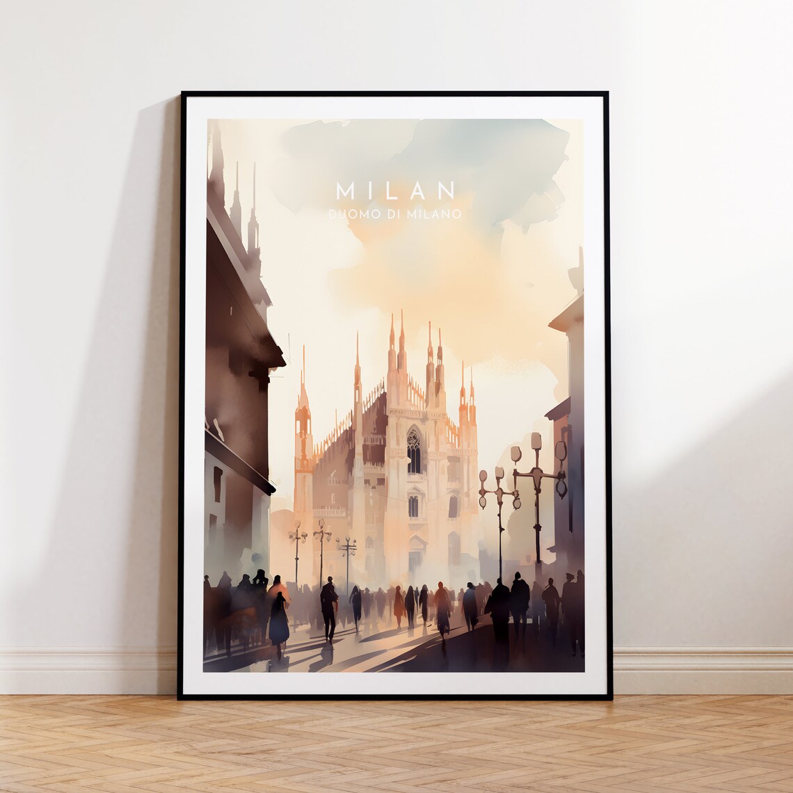 Milan Duomo Di Milano Watercolor Travel Poster with Cathedral View