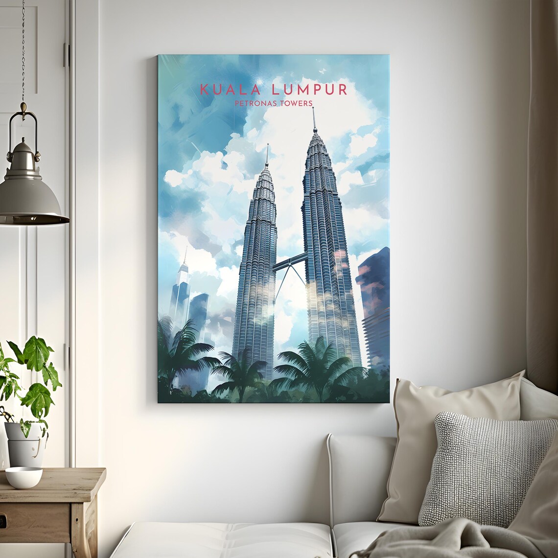 Kuala Lumpur Petronas Towers Watercolor Travel Poster at Daytime - Image 3